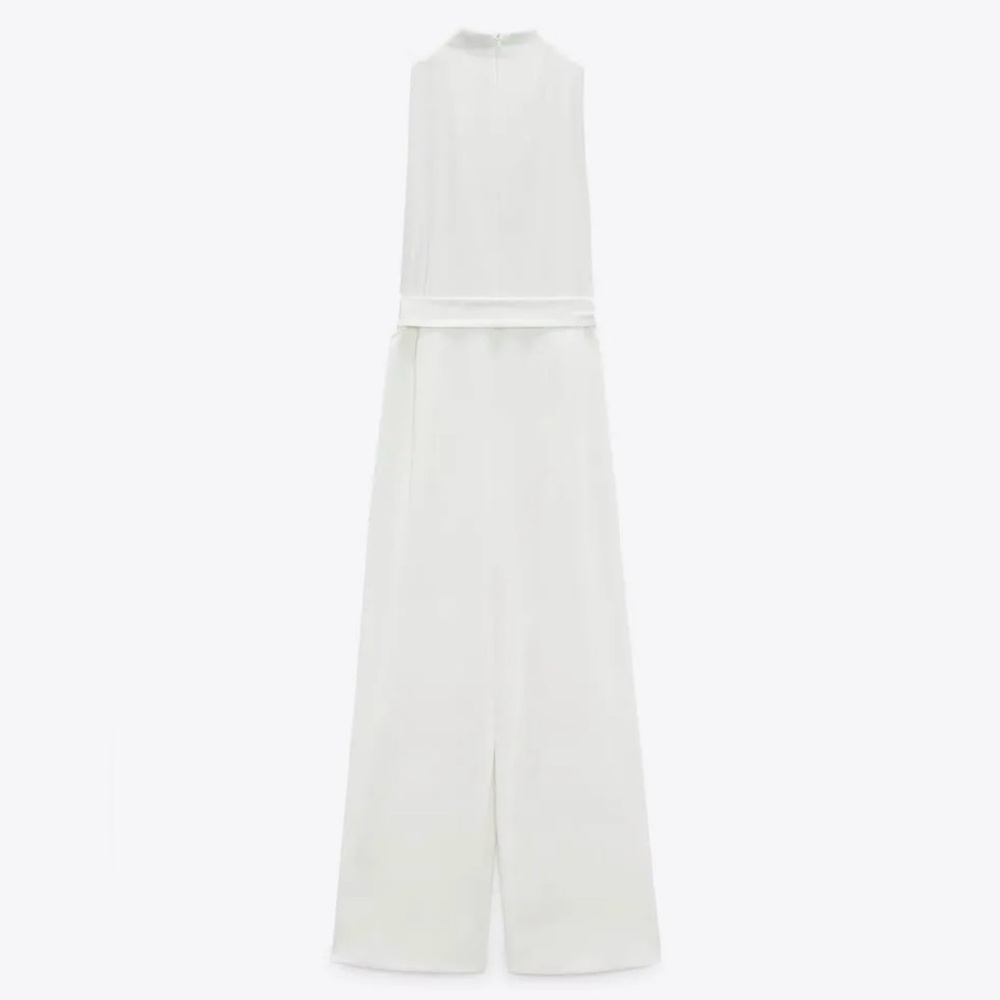 NWOT ZARA WOMAN'S FLOWING WRAP JUMPSUIT ECRU SIZE L - Picture 5 of 8